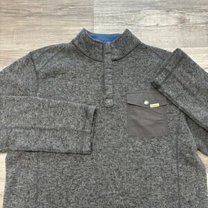 Woolrich Drifter Heather Gray Black Mens L Quarter Snap‎ Knit Fleece Sweater